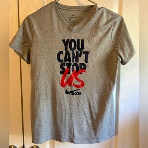 Kids Nike Dri-FIT V-Neck Gray Tee, size XL.